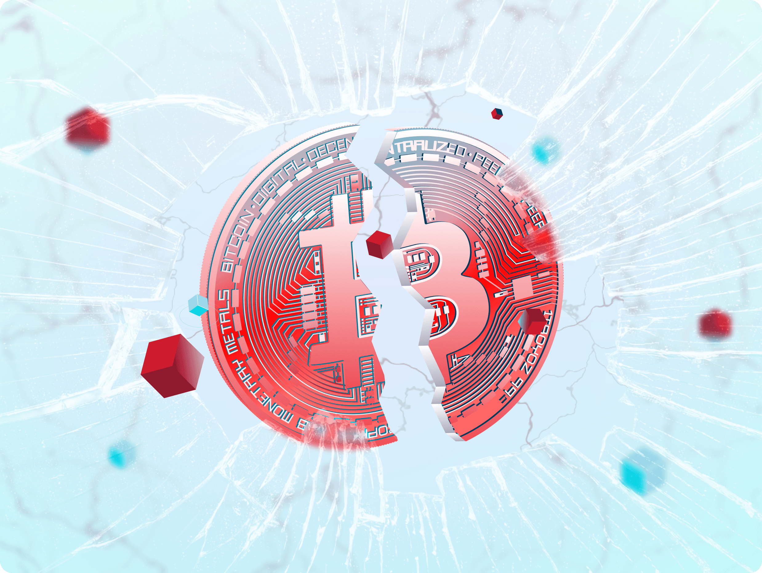 A red shield integrated within a blockchain network of cubes, representing secure connectivity.